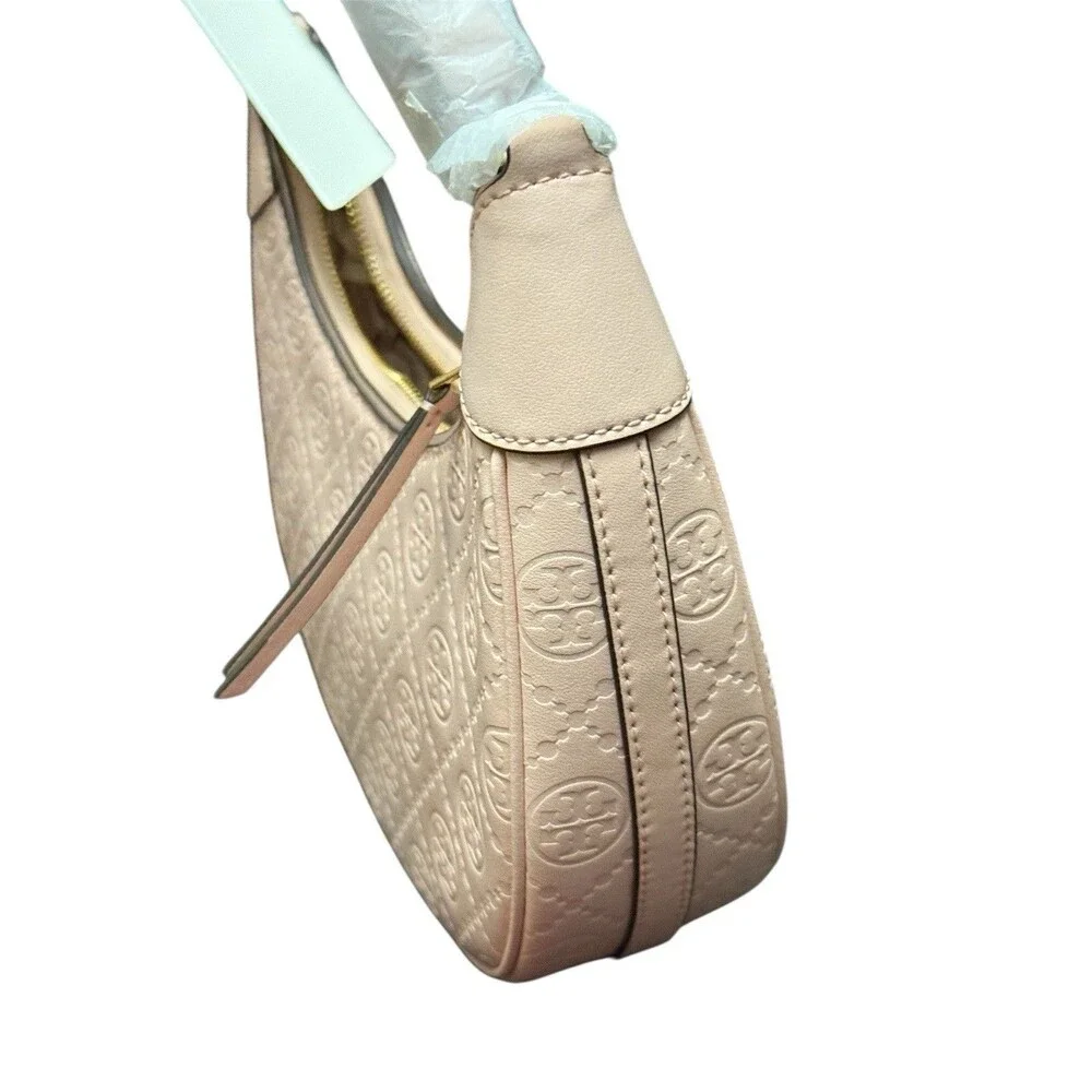 Tory Burch T Monogram Debossed Leather Crescent Shoulder Bag-Blush Pink New $469